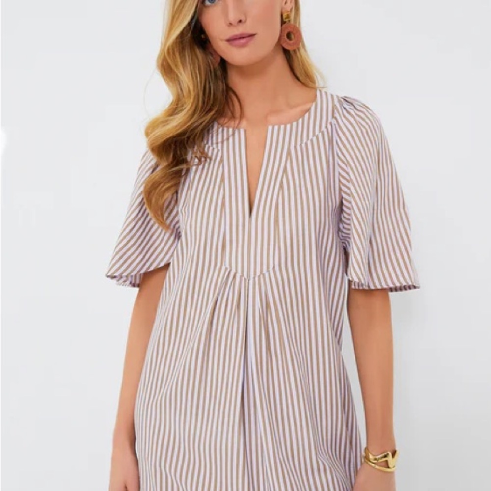 Lilac Stripe Seersucker Finley Flutter Sleeve Dress